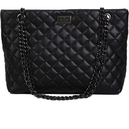 Fashionable Simple Wild European Crossbody Bags American Style Shoulder Handbags Large-Capacity Casual Rhombic Chain Satchels