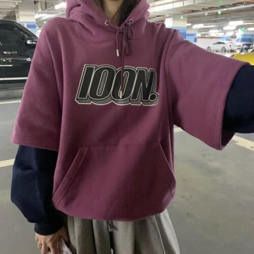 Sweatshirt autumn and winter design sense hooded pullover letter printing fake two-piece hoodie college style