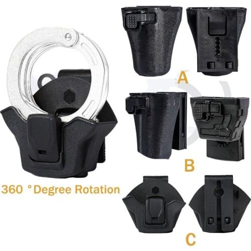 Tactical 360 Degree Rotation Handcuffs Case Police Holster Plastic Steel Thumb Release Height Adjustable for 6Cm Belt and Vest