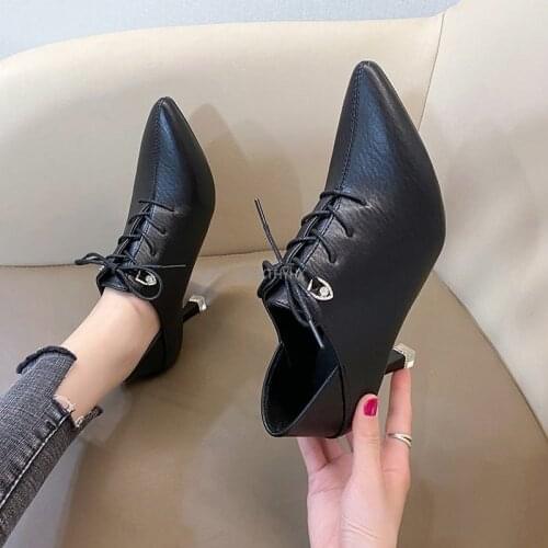 Thin High Heels Party Womens Stiletto Pumps Chaussure Femme Luxury Pu Leather Shoes Lace Up Office Lady Wedding Calzado Size 34