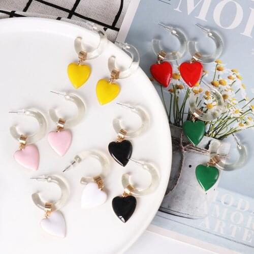 U-Magical Luxury C Shape Resin Transparent Love Heart Hoop Earrings for Women Simple Multicolor Earrings Jewelry Pendientes