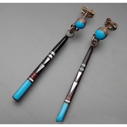 Vintage Blue Stone Long Rod Drop Earrings For Women Tribal Jewelry Handmade Metal Boho Ethnic Earrings Brincos Mujer