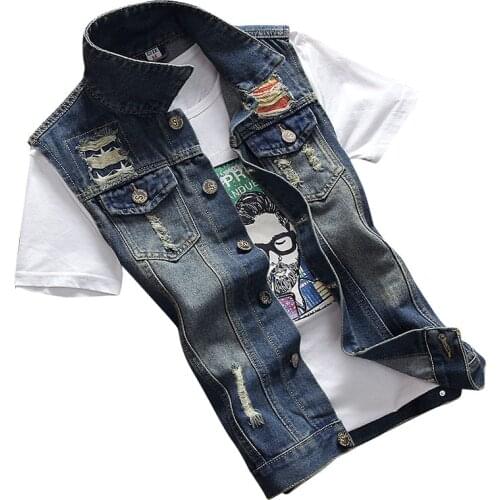T1446-A1438 Spring and autumn 2020 new mens sleeveless slim Korean version fashion casual denim vest cheap wholesale