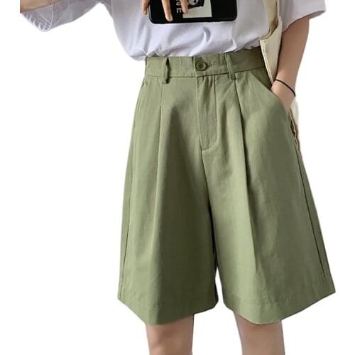 Korean Style Plus Size Women Shorts Summer 2021 Casual With Belt High Waist Wide Leg Elegant Shorts Pantalones Cortos De Mujer