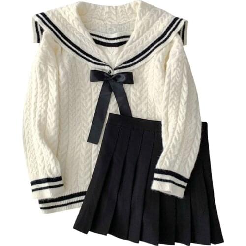 Japanese Sailor Collar Knitted Casual Cute Sweater Womens Fall Spring Loose Overwear Lolita Knit Top Fashion Lady Clothes Party
