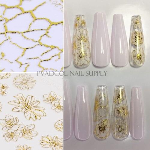 Gold Bronzing 3D Nails Sticker Hollow Net Line Tape Foils Lace Metalic Charm Decal Manicure Nail Art Decorations