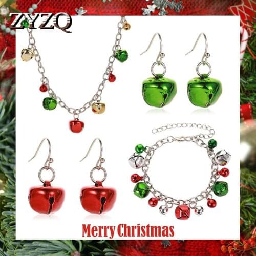 ZYZQ New Arrival Christmas Jewelry Set Bell Pendant Earrings Colorful Necklace And Shiny Bracelets Wholesale Lots Special Gadget