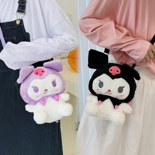 2 Styles Cute Cartoon Plush Toy Kawaii Kuromi Shoulder Bag Soft Plush Coin Purse Messenger Bag Plush Toy Girl Birthday Gift