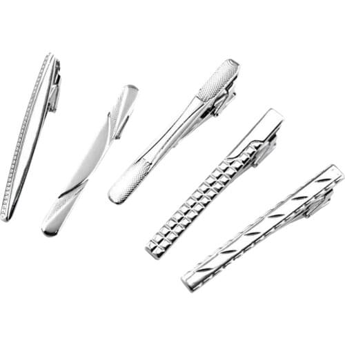 5Pcs Men Plain Silver Metal Skinny Tie Clip Clasp Necktie Bars Pins With Box