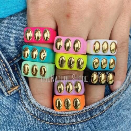 5Pcs RM40071 Copper Jewelry Copper Plated Jewelry Adjustable Gold Ring Colors Gold Plated Enamel Geometric Ring