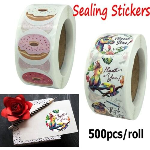 500pcs Thank You Stickers Gifts Card Box Package Sealing Labels Donuts Stickers