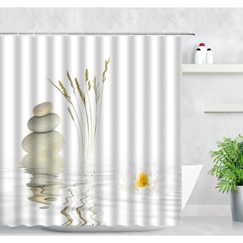 White Flowers Zen Stone Plant Printing Waterproof Shower Curtains Creative Rose Butterfly Modern Home Decor Bathroom Curtain Set