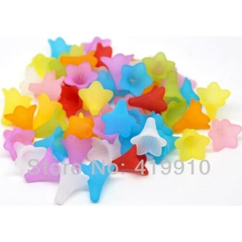 Free shipping-50PCs Mixed Multicolor Lily Flower Frosted Acrylic Beads End Caps Findings 22x21mm J1069