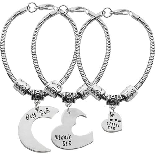 3 Piece Set Of Sister Bracelets Large Medium And Small Sisters Heart Pendant Friendship Hand Chain Fashion Girl Jewelry
