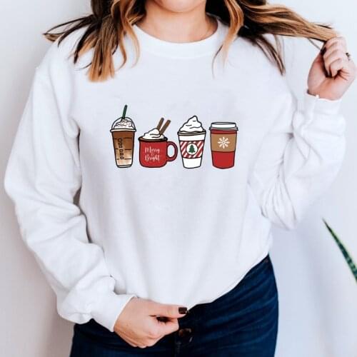 Colored Christmas Coffee Sweatshirt Cute Women Winter Cozy Holiday Pullovers Outfits