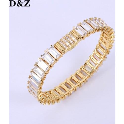 D&Z New 12mm Baguette Cuban Link Bracelet Box Clasp Fashion 8inch Long Miami Cuban Chain Bracelets Male Hip Hop Jewelry gifts