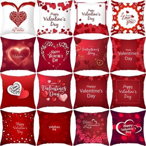 Red Rose Flower Heart Polyester Decorative Throw Pillowcase I Love You Letter Cushions Cover for Sofa Car Valentines Day Gift