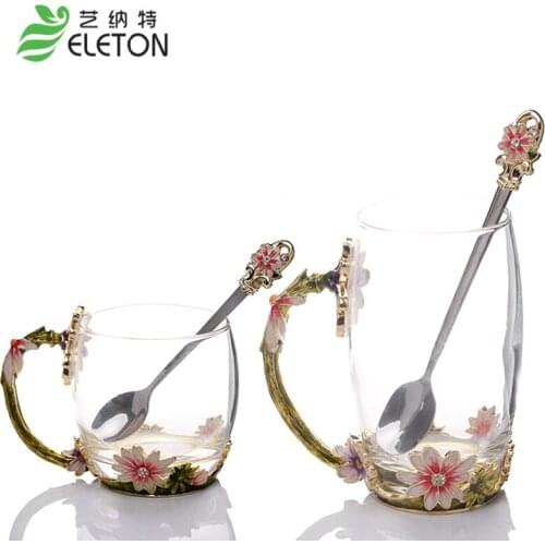 ELETON Little Daisy diamond carved classical enamel crystal tea cup heat Los poetry high-end business gifts glass Drinkware