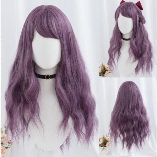 GAKA Long Curly Synthetic Hair with Side Bangs Mixed Blue Purple Green Brown Wigs for Women Heat Resistant