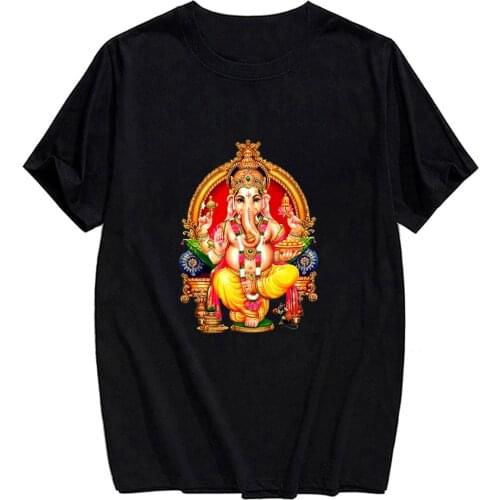 India Lord Ganesha Cotton T-shirt Short Sleeve Harajuku Style Hindu Elephant-headed God of Wisdom Men/Women Hip Hop Casual Tops