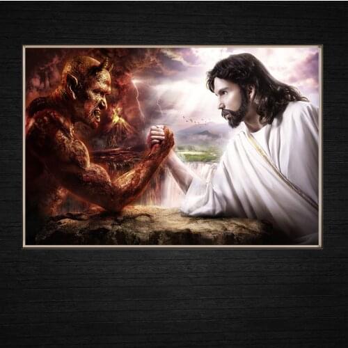 Jesus VS Satan Competition Between Angels and Devils Modern Wall Art Home Decor Canvas Paintings Oil Painting Kitchen Religious