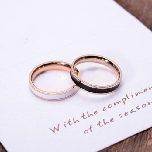 YUN RUO Rose Gold Color White Black Ceramic Ring for Woman Man Wedding Jewelry 316L Stainless Steel Ring Top Quality Never Fade