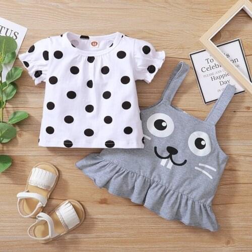 Summer 0-3 Y Newborn Baby Girl Clothing Set Polka Dot Short-sleeved T-shirt + Strap Dress Two-piece Clothes Outfits