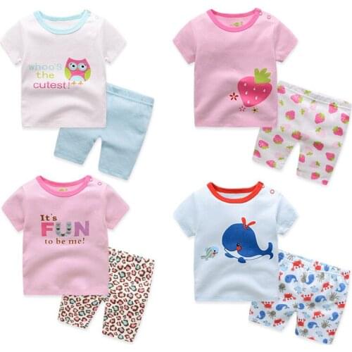 Clearance Sale Summer Babys Sets 2Pcs Cartoon Infant Outfit Cotton Short Sleeve T-shirts+Shorts Suit Newborn Baby Girl Clothes