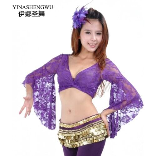 Beauty Belly Dance Costume Lace Butterfly Sleeve Sexy Pierced Tops Dancing Wear 13Color