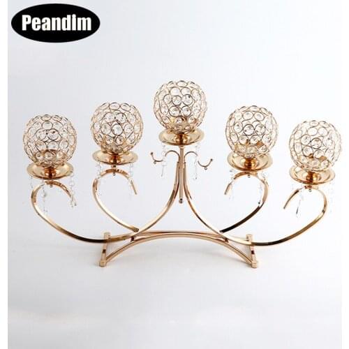 PEANDIM Creative Crystal 5 Arms Candlestick Romantic Candlelight Dinner Candle Holder Wedding Party Celebration Candelabra Decor