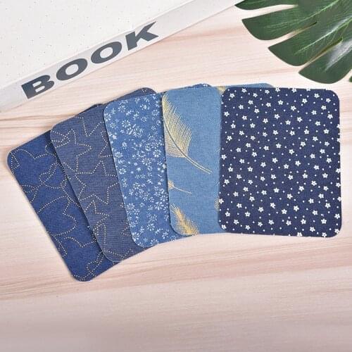 Square Denim Patches Iron on Patches for Clothing Stripe Square Denim Badges Sticker on Clothes for Knee DIY Embroidered Patches