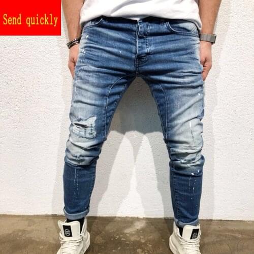 European size 2020 mens hole jeans Good quality blue Hip-hop slim men jean Within 12 hours Send quickly minimum price
