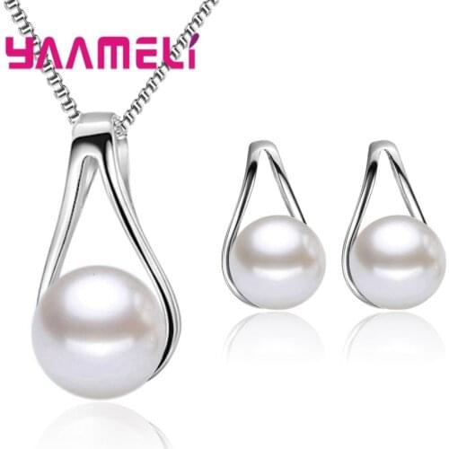 925 Sterling Silver Jewelry Sets for Women Girls Wedding Engagement Cute Pearl Waterdrop Shape Best Gift for Beloved