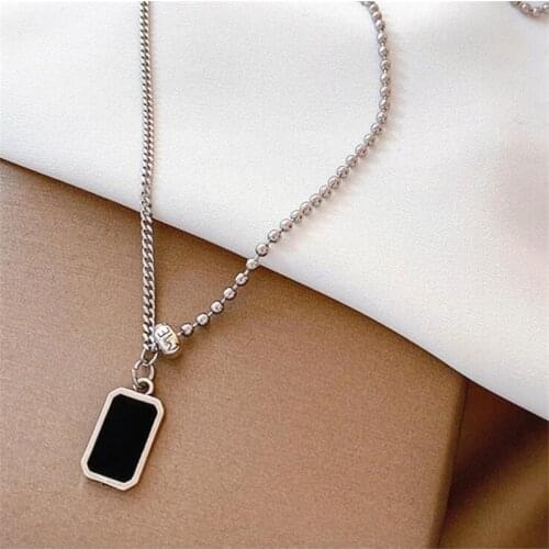 New Fashion Double-sided Can Carry Letters 925 Sterling Silver Jewelry Epoxy Rectangular Geometric Pendant Necklaces N266