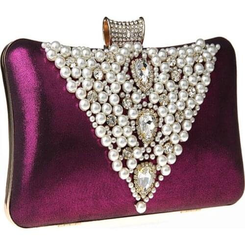 2021 New Women Evening Bag imitation pearl Silk Satin Clutch Classic Messenger Diamond Wedding Party Purse Bolsa Mujer WY22