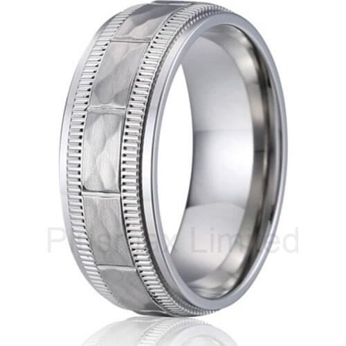 New arrival anel custom size hammered pattern pure anti allergic titanium jewelry engagement ring wedding band for men