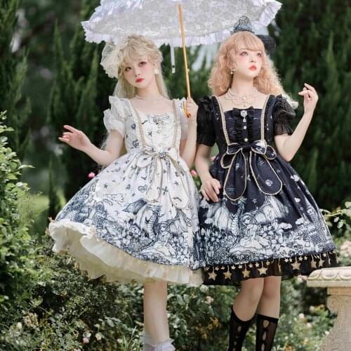 Japanese Gothic Lolita Dress Dark op Short-sleeved Dress Summer Vintage Kawaii Princess Party Dress Retro Lolita Dress