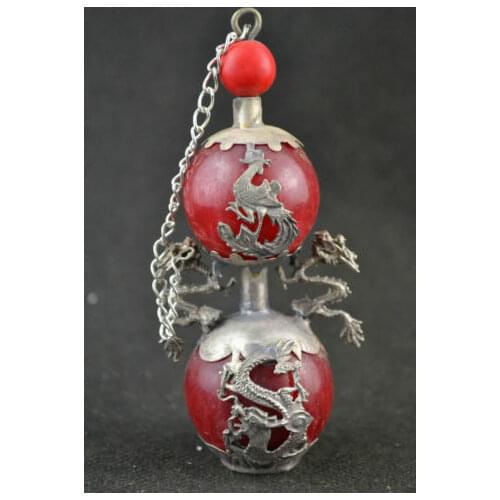 Elaborate Chinese Decoration Handwork miao silver red jade dragon phoenix snuff bottle
