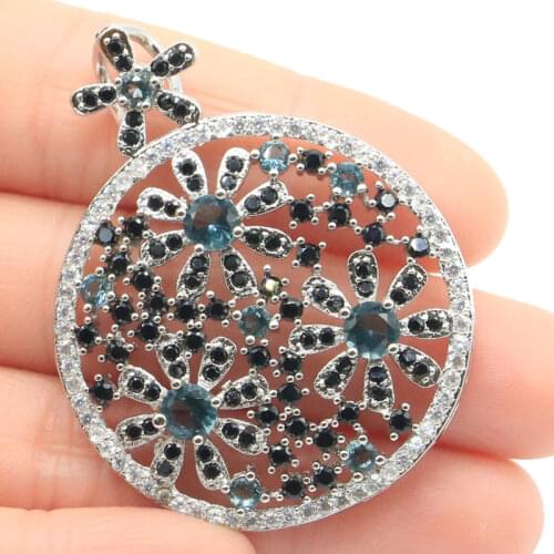 42x25mm Luxury Flowers Shape Created Pink Tourmaline White Zircon Womans Weddding Silver Pendant