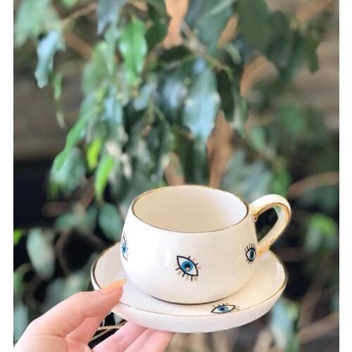 Handmade High Quality Ceramic Evil Eye Turkish Coffee Cup Office Cup Women Mothers Valentine Gift