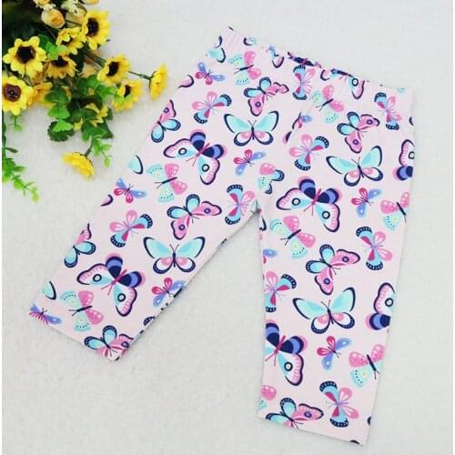 2021 New Arrival Spring Baby Pure Cotton Pants Children Elastic Waist Trousers Knee Length Printed Kids Leggings