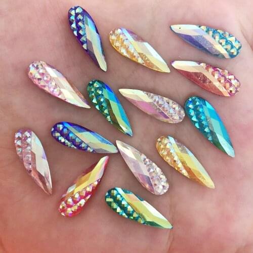 Hot DIY 60pcs 6mm*20mm AB Drop Resin Flatback Rhinestone Wedding Buttons Crafts R54*3