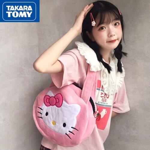 TAKARA TOMY cartoon hello kitty leisure large-capacity one-shoulder diagonal dual-use plush comfortable childrens school bag