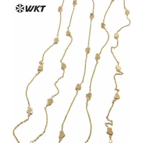WT-RBC168 Beautiful Women Jewelry 5mm Gold Metal Heart Shape Bead Clip Pearl Chain Trendy New Design Chain