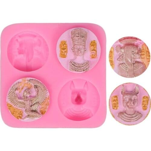 XXFD Egyptian Pharaoh Round Gold Coins Pendant Resin Mold Silicone Fondant Cake Decor Polymer Clay Resin Mold Jewelry Tools