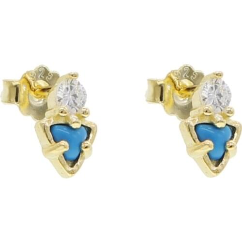 925 sterling silver high quality minimal jewelry stunning bling cz micro pave Vermeil geometric turquoises triangle stud earring