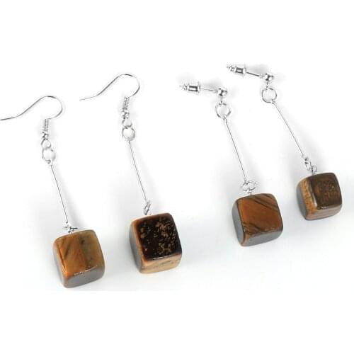 Women Irregular Square Tiger Eye Dangling Stud Earrings Hanging Natural Gem Stone Pierced Earring Hoops Fashion Female Jewelry
