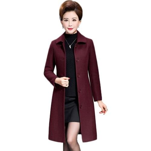 Elegant Woolen Coat Jacket 2020 Fall New Women Chic Single Breasted Slim Woolen Outerwear Overcoat plus size 5XL Women Wool Coat