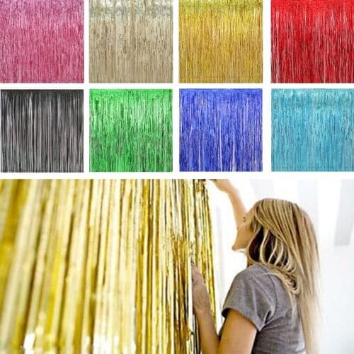 1PC Colorful Rain Silk Curtain Color Strip Tassel Happy Birthday Party Wedding Background Wall Decoration Home Supplies