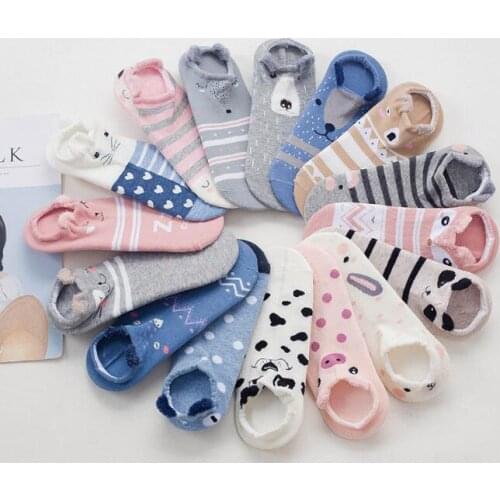 10Pair/lot Low Cut Ped Sock Lovely Soft Women Girls Cute 3D Cartoon Animal Cotton Warm Socks Ankle Horsiery